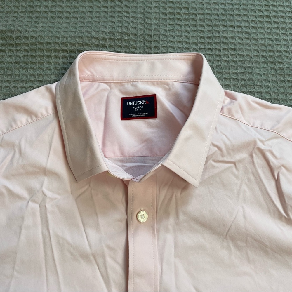 UNTUCKit Gironde Performance Stretch Shirt XL Mens Slim Fit Short Sleeve Pink